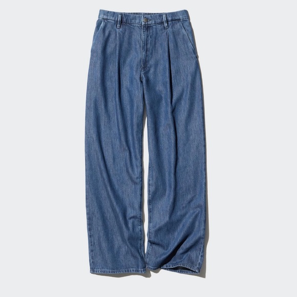 Uniqlo Denim - UNIQLO Drapey Denim Pleated Pants Medium Wash Bag  Wide Leg XS 24-25 IN Waist